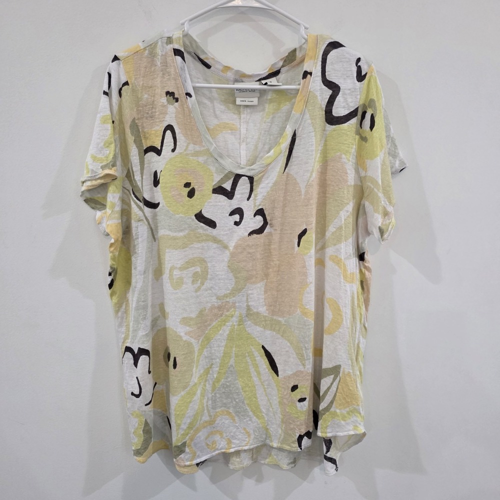 Rachel Zoe Womens Linen Top Size 1X Floral Beach Euro Summer Coastal